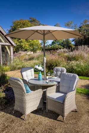 Eton 4 Seat Round Dining Set with Parasol and Base - image 1