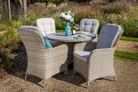 Eton 4 Seat Round Dining Set with Parasol and Base - image 2