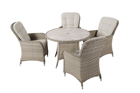 Eton 4 Seat Round Dining Set with Parasol and Base - image 4