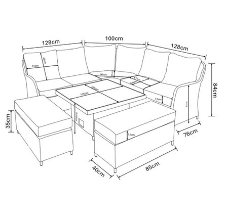 Eton Grand Square Casual Corner Dining Set with Adjustable Table - image 5