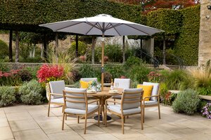 Sahara 6 Seat Round Dining Set with Parasol & Base