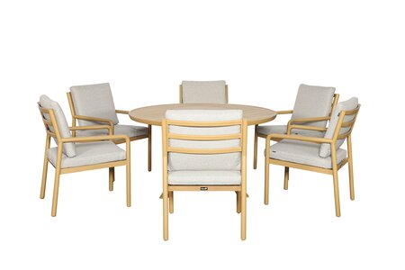 Sahara 6 Seat Round Dining Set with Parasol & Base - image 4